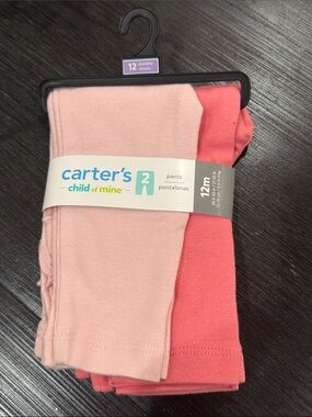 NWT Size 12 months Carter's 2-Pack Baby Pants in Light Pink and Coral